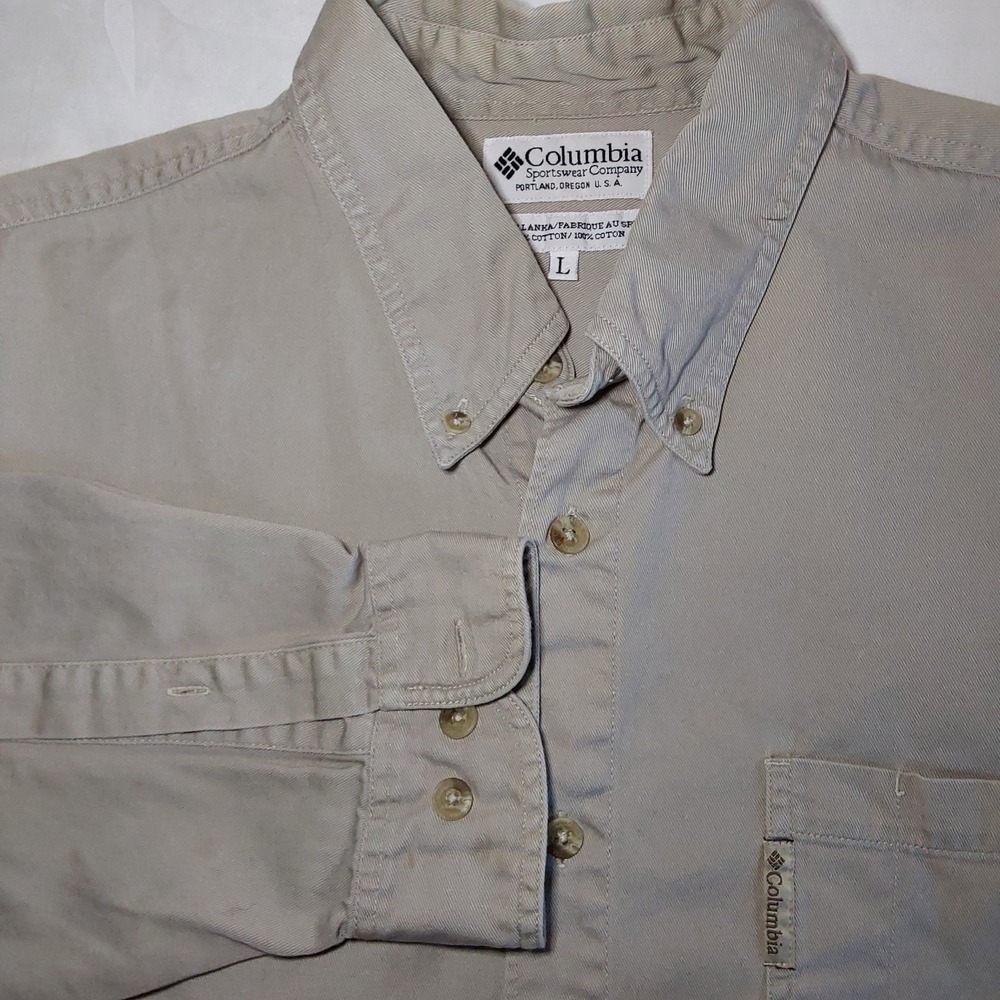 Columbia Heavy Canvas Shirt Men's  LG Tan Long Sleeve Outdoor Casual Button Down